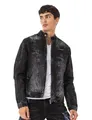 Cipo & Baxx Herren Jeansjacke CJ299 Schwarz – Stylische Denim Jacke im Biker Design mit Stehkragen, Reißverschluss & Used-Waschung – Übergangsjacke für Alltag & Freizeit – CJ299 Schwarz XL