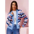 Cardigan HEINE, Damen, Gr. 48, blau (himmelblau, flamingo, gemustert), 50% Baumwolle, 50% Polyacryl, gemustert, mehrfarbig, Langarm, Strickjacken