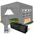 Kronenburg Faltpavillon wasserdicht Dachmaß 3 x 3 m UV Schutz 50+ Pavillon in Grau mit 4 Seitenteilen