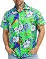 King Kameha Hawaii Hemd Männer - Tropisches Hawaiihemd Herren Kurzarm, Cherryparrot, Grün, 4XL