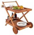 CASARIA® Servierwagen mit Rollen Holz FSC®- zertifiziert Akazie 2 Etagen Tablett 3 Flaschenhalter Outdoor Küche Garten Terrasse Küchenwagen Rollwagen