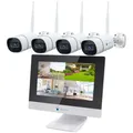 【3MP+Mikrofon+PC Software】 Dual WLAN Funk Überwachungssystem mit Monitor, Überwachungskamera Set Nachtsicht in Farbe, KI Personenerkennung, 2-Wege Audio, 10 Kanal NVR, 4 WiFi Kameras für Aussen