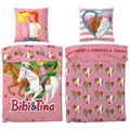 BERONAGE Bibi und Tina Kinderbettwäsche Herz - 135 x 200 cm + 80 x 80 cm – 100% Baumwolle Renforcé-Linon – Bettwäsche mit Motiven von Amadeus & Sabrina - Reiten - Reißverschluss, deutsche Größe
