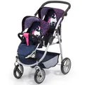 Bayer Design 26554AA Zwillingspuppenwagen für Puppen, modern, höhenverstellbarer Griff, zusammenklappbar, mit Einhorn Motiv, blau pink, 46 cm