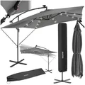 tectake® Sonnenschirm rechteckig, mit Solar LED Beleuchtung, wasserabweisend, mit Schutzhülle & Kurbel, Ampelschirm, Sonnenschutz Terrasse, Balkon Sonnenschirm groß, Marktschirm - 250x250cm, hellgrau