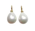 Perlen-Ohrringe Tropfen weiß Muschelkern Sterling-Silber gold plattiert 585 Goldschmiede-Arbeit Handarbeit elegant klassisch stilvoll