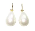 Mugello Perlenohrringe Goccia weiß gold-platt. Muschelkern klassisch stilvoll Geschenk, Perlenschmuck für Frauen, Bügel Sterlingsilber mit 585er Vergoldung