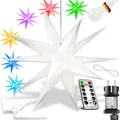 KESSER® Leuchtstern 3D, LED Weihnachtsstern mit Timer für innen und außen, Adventsstern Beleuchtet hängend Stern + Warmweiß Licht