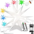 KESSER® 45cm Leuchtstern 3D, LED Weihnachtsstern mit Fernbedienung Farbwechselmodus Timer für innen und außen, Adventsstern Beleuchtet hängend Bunt Stern + Warmweiß Licht