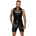 Noir Handmade Men Snake Wetlook Zip-up Top - Schwarz - M