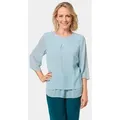 GOLDNER Kurzarmbluse Luftige Chiffonbluse mit Pailletten blau 44