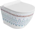 LAVITA Wand-WC Sofi Slim Folklor | Hnge Toilette | Toilettendeckel mit Absenkautomatik & Metallscharniere | Toiletten Splrandlos Hngend | Toilettenbecken | 365x490x395 cm | Wei§/Blue