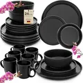 SÄNGER Madeira | Kombiservice 24 teilig, Steingut Geschirr Set 6 Personen, 6x Teller Set 6x Frühstücksteller 6x Tiefe Teller 6x Kaffeebecher Geschirrset und Schale schwarz | VALUE COLLECTION