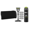 Gillette Labs Rasierer Herren, Nassrasierer, Metall, Schwarz/Gold - Herrenrasierer mit Reinigungselement, Inkl. 1 Handstück, 5 Rasierklingen, 1 Rasiergel 200ml, Magnetischer Dock Und Tasche