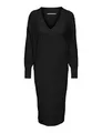 ONLY Damen Langarm Strickkleid Oversized | Loose Fit Midi Knit Dress | V-Neck Shirt Pullover Onlnew Tessa, Farben:Schwarz, Größe:XS
