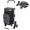 eluno Einkaufstrolley OKEL, Treppensteiger, klappbarer Handwagen, inkl. 2 Kühlfächern, Einkaufswagenhalterung, Einkaufschip, Reflektorstreifen, schwarz