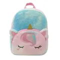 minimutz Kindergartenrucksack Einhorn Mädchen, flauschiger Rucksack Kinder Plüsch, Freizeitrucksack klein Kindergarten Kita mit Vordertasche, 26x23x7 cm, 4L
