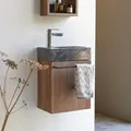 Hängendes Handwaschbecken Stelle aus Nussbaum und grauem Marmor