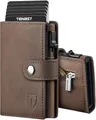 TENBST Slim Wallet mit Münzfach, Geldbörse Herren RFID Schutz, Kunstleder Portmonee Herren, Automatisches Pop-up-Kreditkartenetui, Geschenke zum Vatertag - Braun