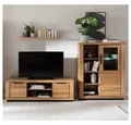 Lomadox Wohnwand GIUSTINO-06, (3-St., Wandboard Lowboard Highboard), Eiche teilmassiv geölt, Massivholzfronten, LED-Beleuchtung