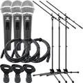 Pronomic DM-58 Vocal Mikrofon 3er Starter Set (dynamisches Handmikrofon mit Schalter, Richtcharakteristik: Superniere, inkl. 3 Ständer, 3 Klemmen + 3x 5m XLR-Kabel)