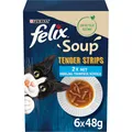 Felix Soup Tender Strips Suppe für Katzen, Fisch Sorten-Mix, 1 Packung (6 x 48g)