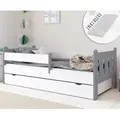 Kinderbett 80x160 | 80x180 | 90x200 cm mit Matratze, Schublade, Rausfallschutz & Lattenrost in weiß-grau 160 x 80 Mädchen Jungen Bett
