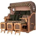 bene,iving Strandkorb Komplettset Ammersee Grande XXL Teak Bullauge PE grau Modell 506