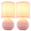 Tischlampe pink Keramik Nachttischlampe Tischleuchte Beistelllampe Wohnzimmerlampe Textil, 1x E14, DxH 12 x 23 cm, 2er Set