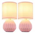 GLOBO LIGHTING Tischleuchte, Leuchtmittel nicht inklusive, Tischlampe Tischleuchte Nachttischlampe Keramik Textil pink 2er Set
