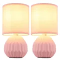 Tischleuchte Tischlampe Schlafzimmerleuchte Leselampe pink Keramik Stoff 2er Set