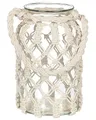 Laterne Glas weiß 31 cm mit Griff Makramee geflochten Tischdeko Boho Jalebi