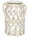 Laterne Glas weiß 31 cm mit Griff Makramee geflochten Tischdeko Boho Jalebi