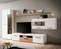 Wohnwand inkl. Beleuchtung modern weiß mit Eiche SUTTON-61
