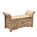 Bank ADNA braun Sitzbank massiv Mangoholz Truhe Schemel rustikal Antik-Finish