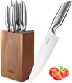 Oleio Maestro 5er Edelstahl Küchenmesser Set mit Akazienholz-Messerblock
