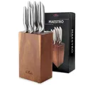 Oleio Maestro Messerblock mit Messer – 5-tlg. Messerset mit Block & Schärfer – Akazienholz-Messerblock mit Edelstahl Küchenmesser Set – Kochmesser, Santoku, Brotmesser, Allzweckmesser & Officemesser
