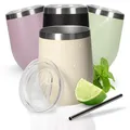 Weinbecher 350 ml 'Vinova' - doppelwandiger Edelstahlbecher hält lange kalt - Trinkbecher mit Deckel und Strohhalm - Becher als perfekte Geschenkidee für Junggesellenabschied, Farbe:beige