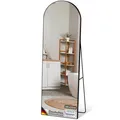 Ganzkörperspiegel, 161 x 52 cm, Schwarzer Standspiegel mit gewölbten Aluminiumrahmen, Freistehend & Wandmontage, Madison