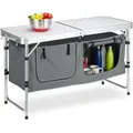 Relaxdays Campingtisch Klappbar, Höhenverstellbar, Stabil, Campingschrank, Aluminium & Mdf, Bxt 120 X 47 Cm, Silber/weiß