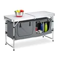 Relaxdays Campingtisch klappbar, höhenverstellbar, stabil, Campingschrank, Aluminium & MDF, BxT 120 x 47 cm, Silber/weiß