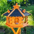 Deko-Shop-Hannusch Vogelhaus wahlweise mit Ständer und Solarbeleuchtung, Verschiedene Größen L - XXL, Futtersilo, wetterfestes Bitumendach (Größe Standard L Solar, schwarz)
