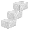 Rotho Country 3er-Set Aufbewahrungsbox Rattan-Optik, Kunststoff (PP) BPA-frei, Weiss, 3 x A4+/28l, (43 x 33 x 21,5 cm), 3