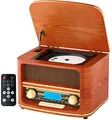 Nostalgie Kompaktanlage | Bluetooth | LCD Display | Retro Radio Holz mit CD Player | USB | Musikanlage Retro Style | Stereoanlage | Fernbedienung | Küchenradio | Vintage Optik |