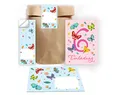 Junapack 12 Einladungskarten zum 6. Kindergeburtstag sechste Geburtstag Mädchen Schmetterlinge incl. 12 Umschläge, 12 Tüten/Natur, 12 Aufkleber