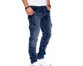 Styleko Herren Cargo Jeans - Regular Slim Fit Denim Destroyed Jogger Freizeithose für Männer Jungen - 7 Taschen Stretch Pants 8004 (Dark Blue-Guertel, 32)