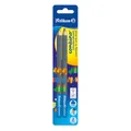 Pelikan Bleistift Combino B 2 Stück Grau Blau dick dreikant mit Namensschild