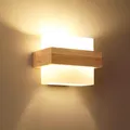 Comely Holz Wandleuchte Innen, Vintage Wandlampe Innen mit Glas Lampenschirm, Elegante Wandbeleuchtung für Wohnzimmer Korridor Schlafzimmer Flur, E27