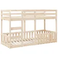 vidaXL Etagenbett, Kinderbett mit Rausfallschutz Leiter, Stockbett mit Lattenrost, Bett Holzbett Bodenbett, 90x190cm Massivholz Kiefer