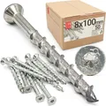 50 stk. Set Schrauben für Porenbeton 8x100 mm aus Stahl verzinkt mit Senkkopf und TX-Antrieb für Ytong, Beton, Gips, Gasbeton, Innen- und Außenbereich